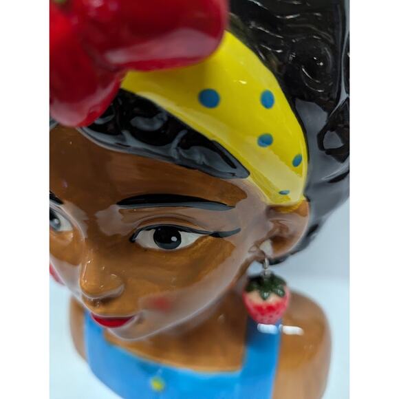 Large Ceramic Fruit lady headvase planter Multi 9" tall Strawberry Island Girl - Picture 2 of 8